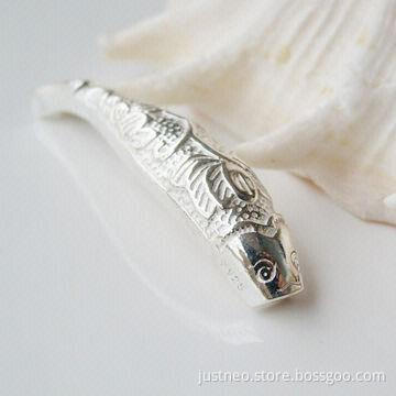 Solid 925 sterling silver curved fish tube bead charms